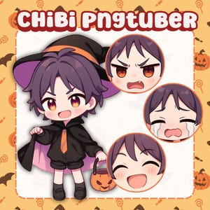 Custom Chibi PNGTuber Avatar: 5 Expressions + Free Emote
