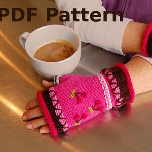 Cupcake Fingerless Mitts pattern for adult size image 1