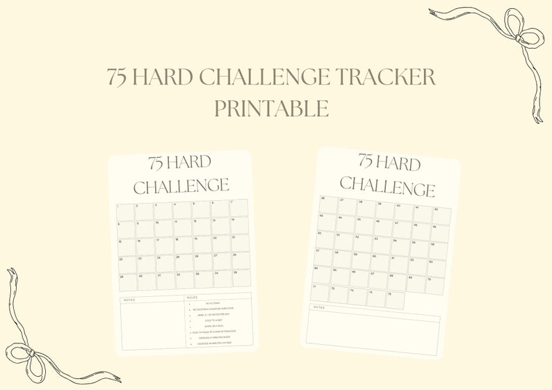 75 Hard Challenge Tracker (printable) - Etsy