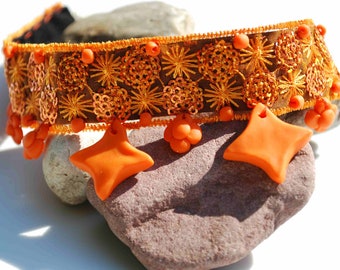 Orange Clay on Lace choker and earring set