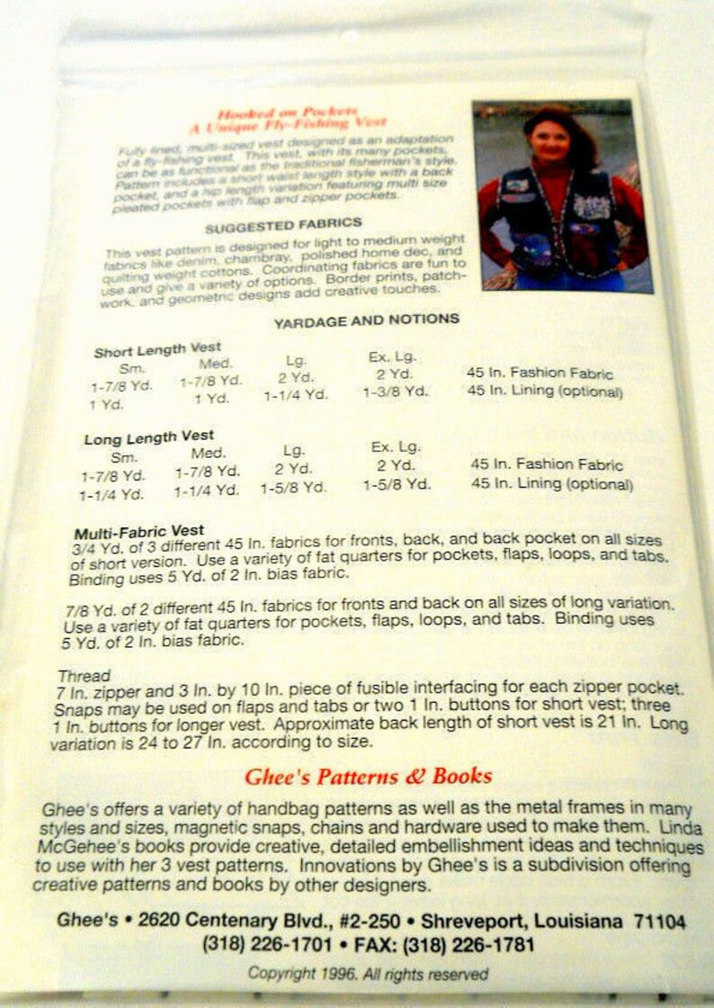 Uncut Ghees Fly Fishing Vest Sewing Pattern by Ann Chandler Hooked on