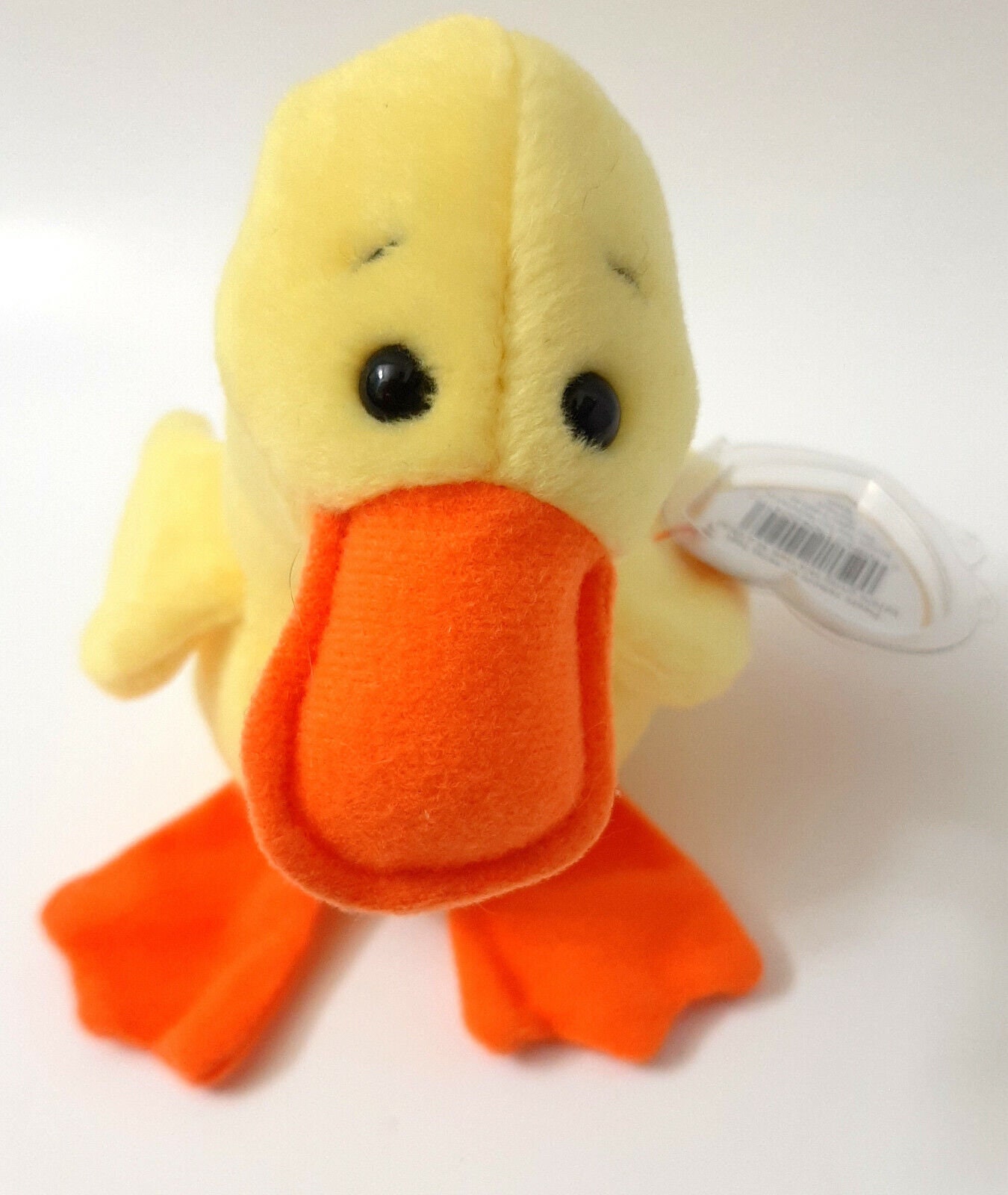1994 Quackers the Yellow Duck Beanie Baby PE Pellets Orange Beak Feet