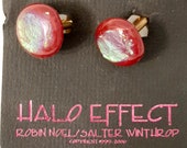 Vintage Red and Dichroic Glass Cuff Links by Robin Noel and Salter Winthrop Carded 1999