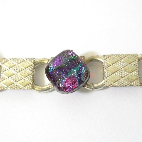 Oregon Artisian Created Dichroic Glass Bracelet with Sterling Silver Plated Base