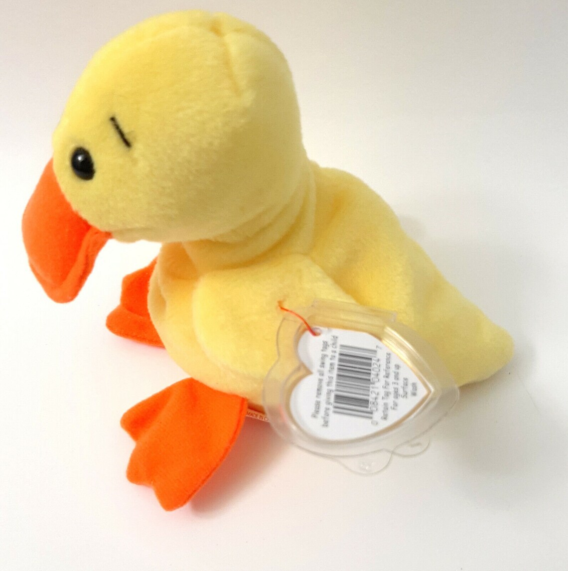 1994 Quackers the Yellow Duck Beanie Baby PE Pellets Orange Beak Feet