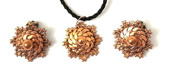 Demi Parure Set of Copper Earrings Necklace Brass… - image 1