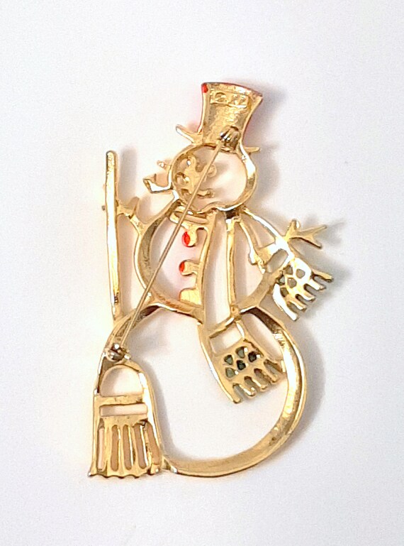 Vintage JJ Jonette Snowman with Broom Brooch Pin … - image 3