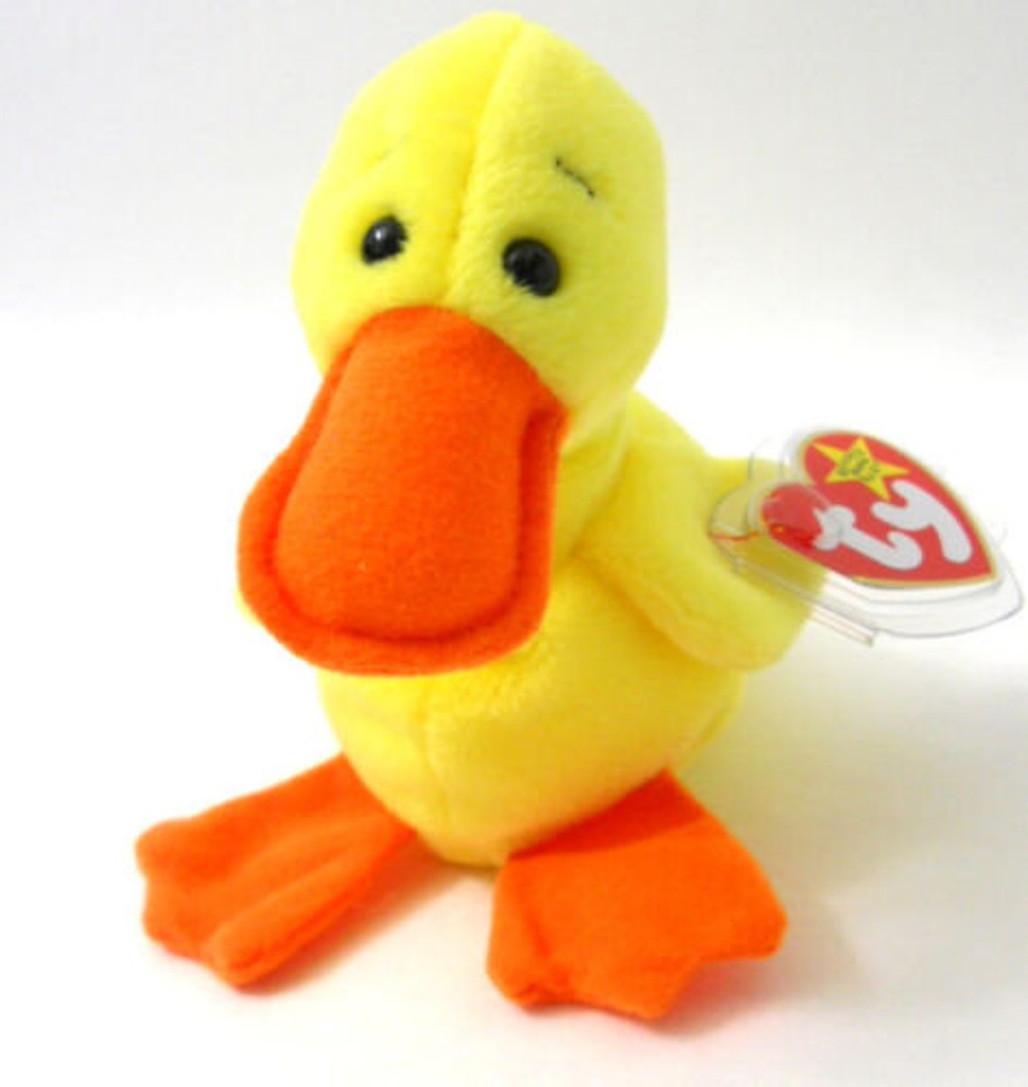 1994 Quackers the Yellow Duck Beanie Baby PE Pellets Orange Beak Feet