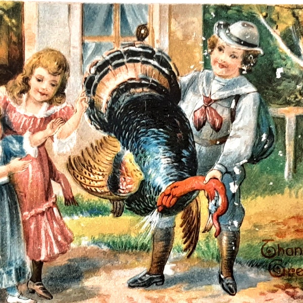 Vintage Thanksgiving Postcard Cancellation Stamp Colorado 1910's