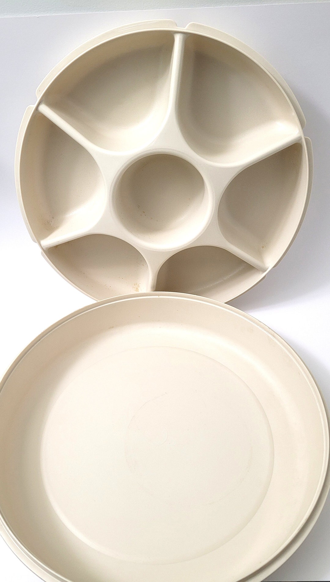 Vintage Tupperware Chip and Dip 2 Piece Almond Color Divided Set Vegetables Crafts Too Etsy