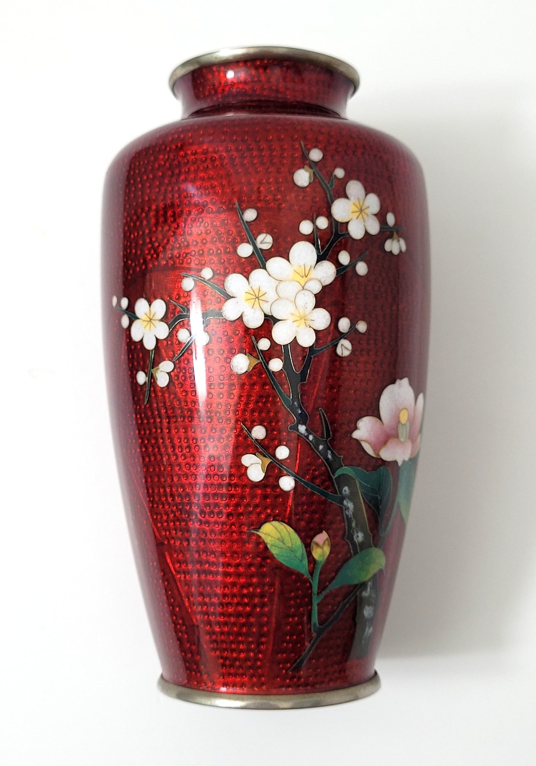 Vintage Japan Red Ginbari Urn Vase Cloisonne Sato Style Hand Etsy