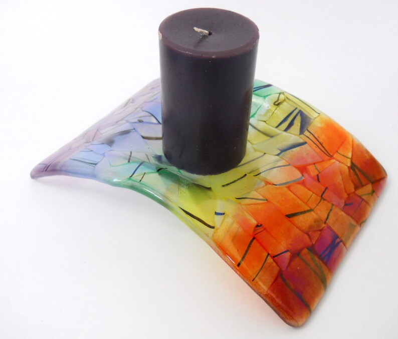 Candle Display Stand Rainbow Iridized Glass Colors New USA Studio