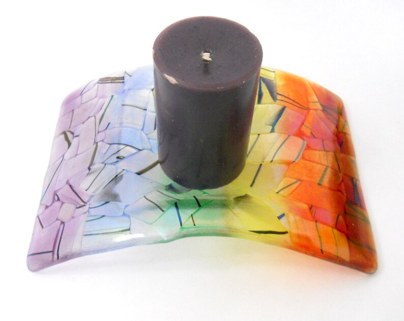 Candle Display Stand Rainbow Iridized Glass Colors New USA Studio