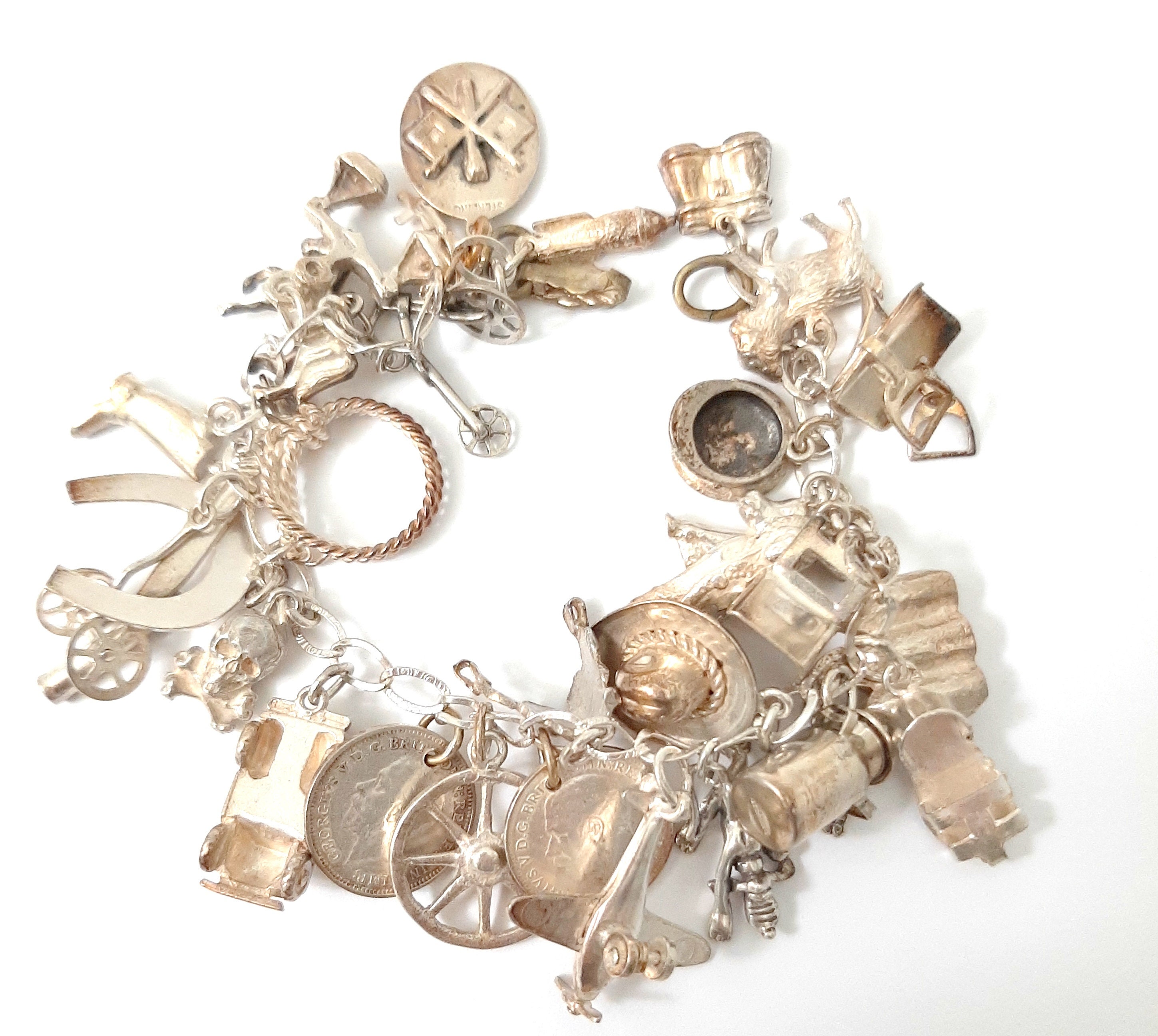 人気ブランド新作豊富 Charm Silver Sterling 1940's Vintage Bracelet 30 With その他