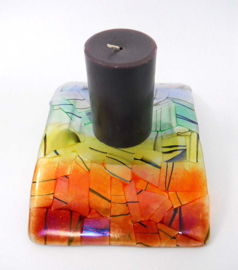 Candle Display Stand Rainbow Iridized Glass Colors New USA Studio