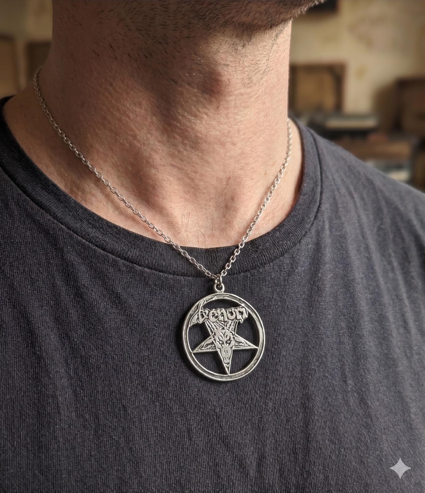 Venom Band Necklace - Black Metal Pendant, Handmade Jewelry