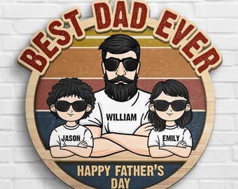 Best Dad Ever - Customizable Heart-Shaped Wooden Sign for Father's Day