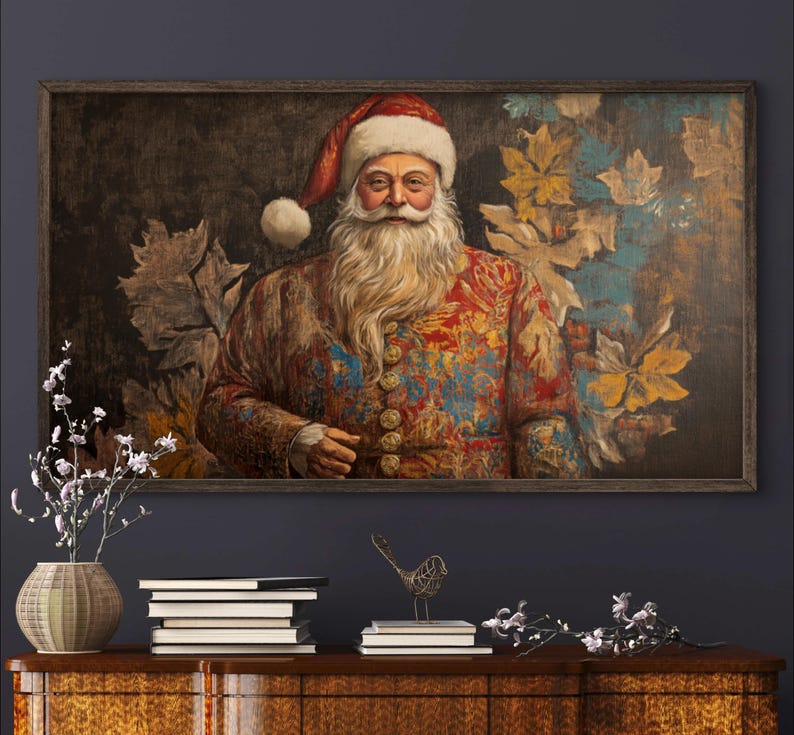 Santa Claus Oil Painting | Kebaya Batik TV Frame Art (digital Download ...