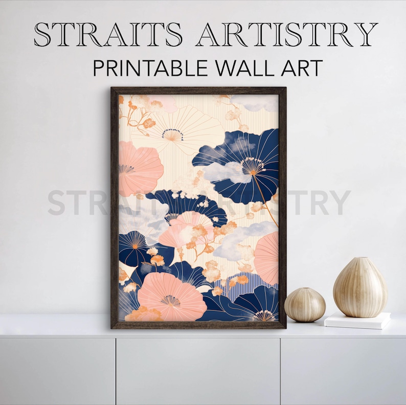 Japanese Floral Wallpaper | Peranakan Art, Modern Home Decor (digital ...