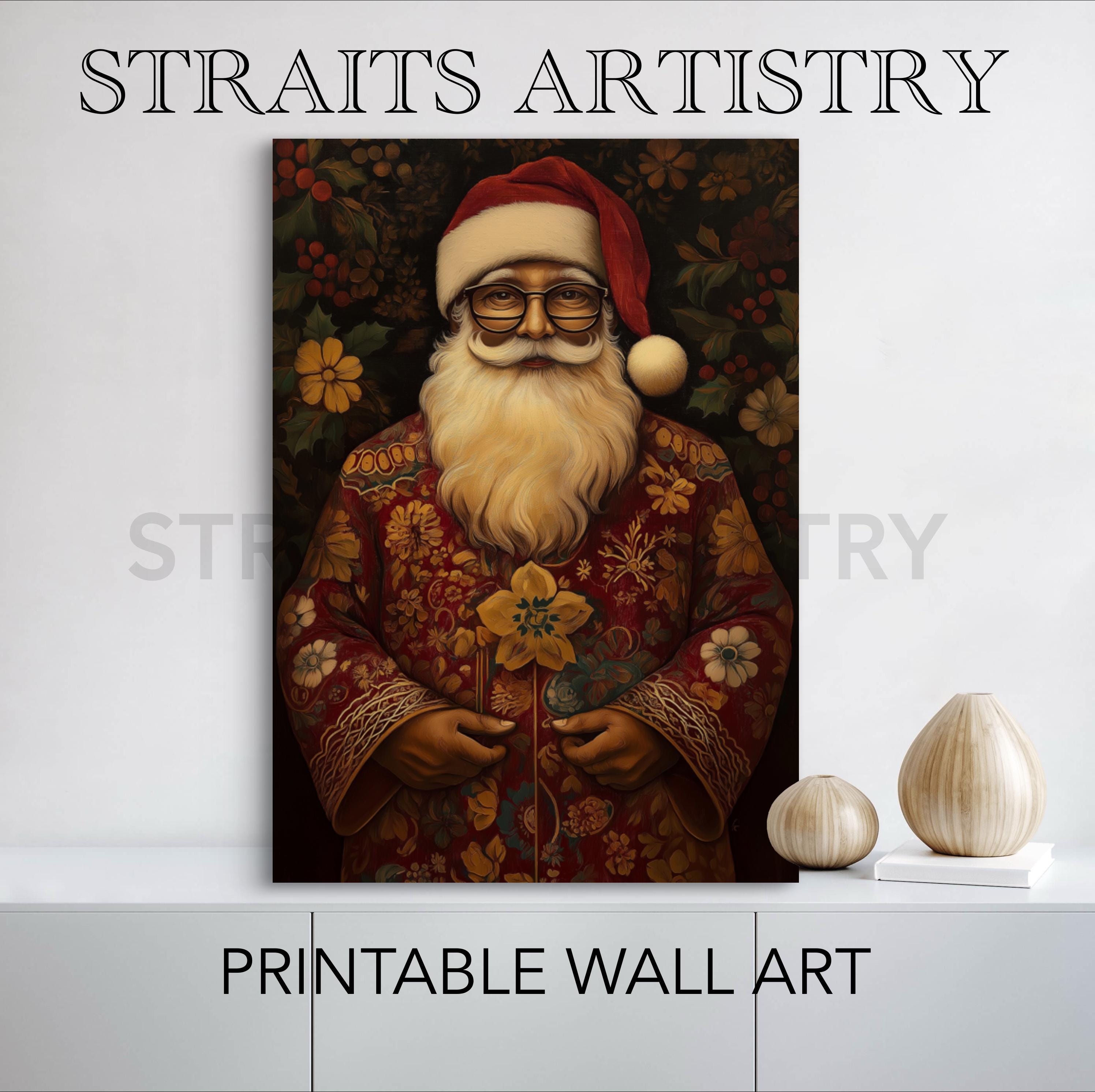 Father Christmas Oil Painting | Peranakan Batik Santa Art (digital ...