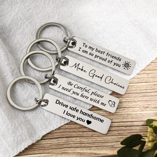 Drive Safe keychain,New Driver Gift,Custom Engraved Keychain,Personalized Key Chain for Boyfriend/Girlfriend/Husband/Wife,Long Distance Gift
