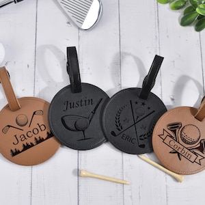 Engraved Leather Golf Bag Tag Gift with Golf Tees, Personalized Golf Tee Holder, Custom Golf Accessories, Groomsmen Gifts, Golf Gift For Men