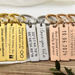 Personalized Keychain for Men,Doubled Sided Engraved Metal Keychain,Drive Safe Keychain,Birthday Gift for Him/Husband/Father/Boyfriend