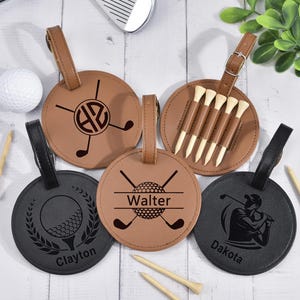 Personalized Bag Tag with Golf Tee Holder, Custom Leather Golf Bag Tag with Tees,Gift for Groomsmen, Golf Luggage Name Tag,Golf Gift for Men