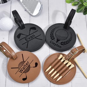 Engraved Leather Golf Bag Tag,Personalized Golf Gifts for Men or woman,Leather Golf Tees Holder,Custom Golf Accessories,Best Dad By Par
