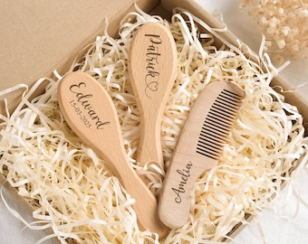 Personalized Wooden Baby Hair Brush Set, Baby Shower Gift, Newborn Gifts, Custom Engraved Name Brush, Baby Girl/Boy Gifts