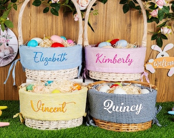 Fodera per cestino pasquale personalizzata, fodera per cestino ricamata, fodera per cestino pasquale per regalo per bambini, bambine, fodera per cestino pasquale in seersucker