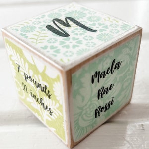 Custom Baby Wood Block, Personalized Name and Birth Stats Keepsake, Unique Gift for New Parents, Photo Prop for Newborns, Floral Patterned