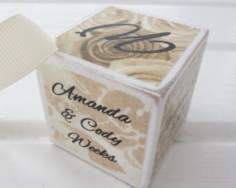 Wedding Ornament, First Christmas Married Personalized Wood Block