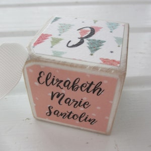 Baby&#39;s First Christmas Ornament, Merry and Bright Wood Block for Girls