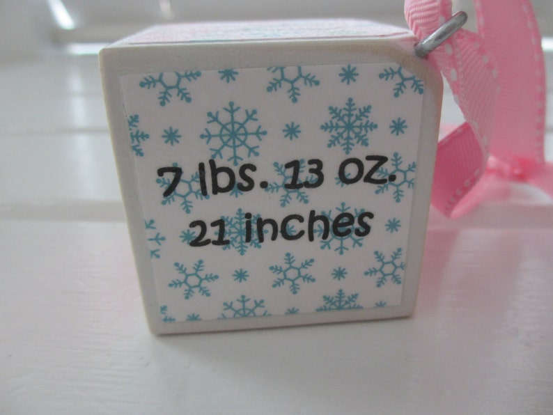 Baby's First Christmas Ornament, 1st Christmas, Personalized Baby Girl Wood Block Ornament, Birth Statistics, Sugarplums Pattern image 5