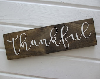 Thankful Wood Sign, Fall Rustic Farmhouse Decor