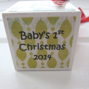 Babys First Christmas Ornament, Girls Mistletoe, Wood Block Photo Ornament 2023, Newborn Gift for New Parents image 3