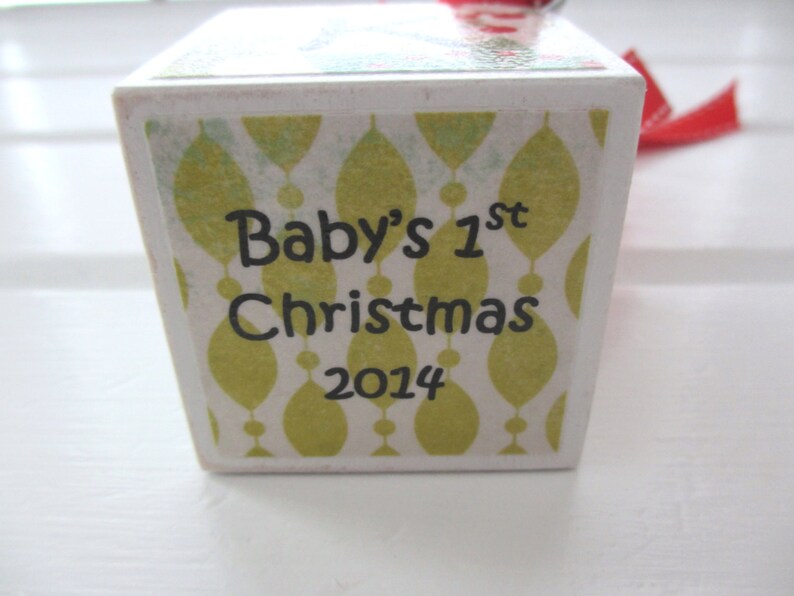 Babys First Christmas Ornament, Girls Mistletoe, Wood Block Photo Ornament 2023, Newborn Gift for New Parents image 3