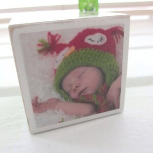 Babys First Christmas Ornament, Girls Mistletoe, Wood Block Photo Ornament 2023, Newborn Gift for New Parents image 6