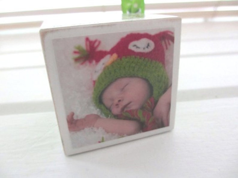 Babys First Christmas Ornament, Girls Mistletoe, Wood Block Photo Ornament 2023, Newborn Gift for New Parents image 6