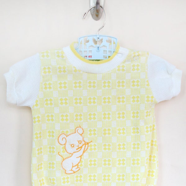 Vintage Baby Romper / Vintage Yellow Mouse Health-Tex Romper / Vintage Yellow Sunsuit / 9 Months