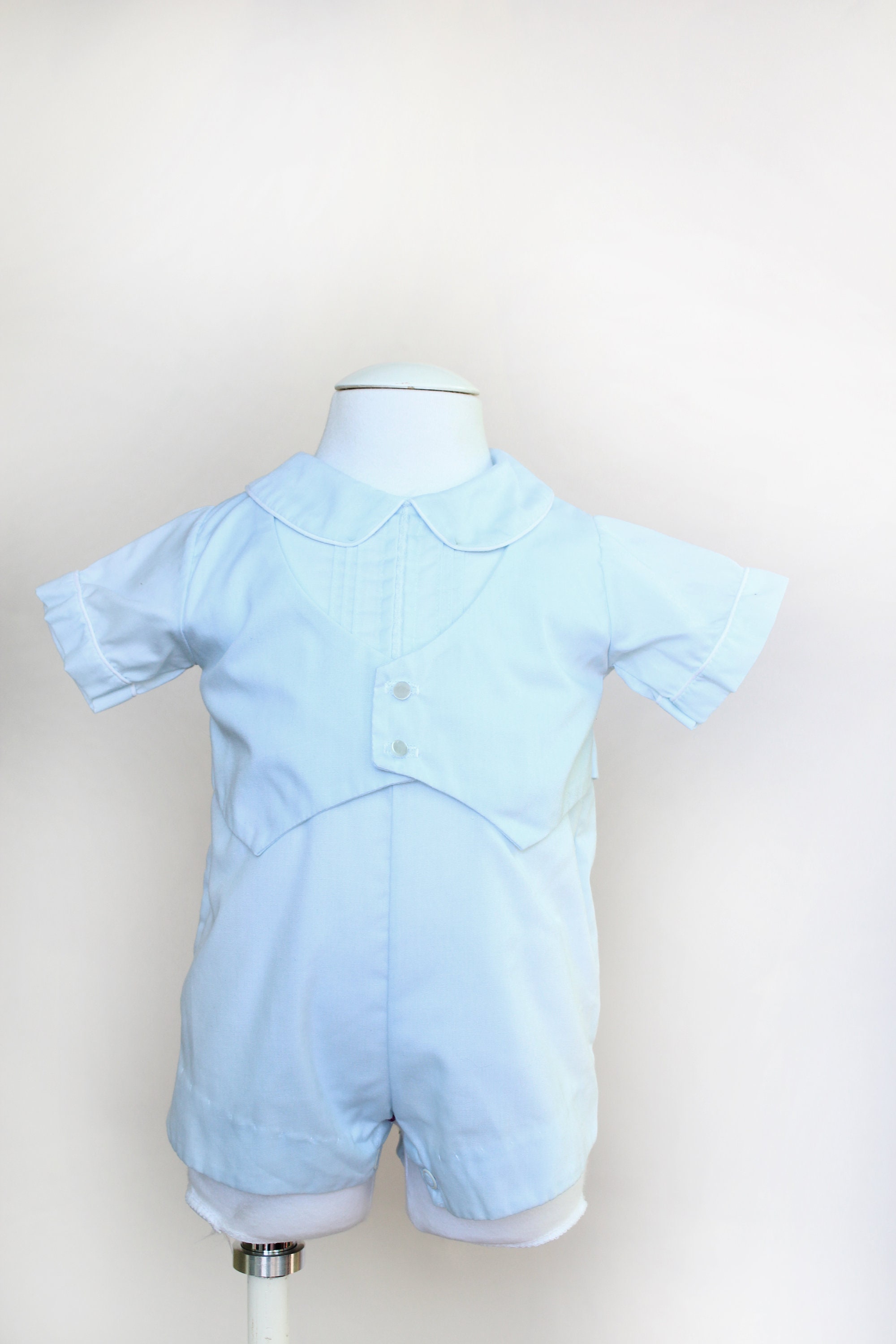 Vintage Baby Boy Romper / Vintage Blue Romper with Vest and Etsy