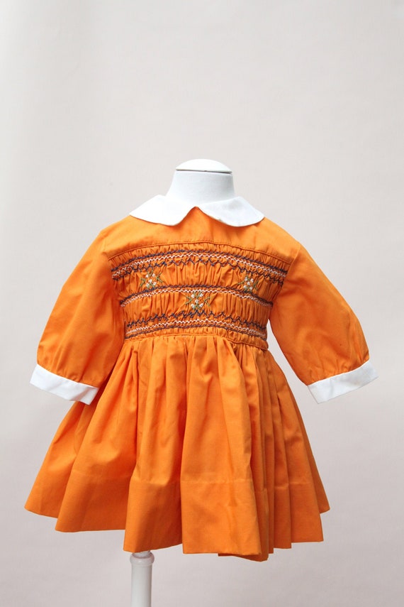 Vintage Toddler Dress / Polly Finders Pumpkin Smoc