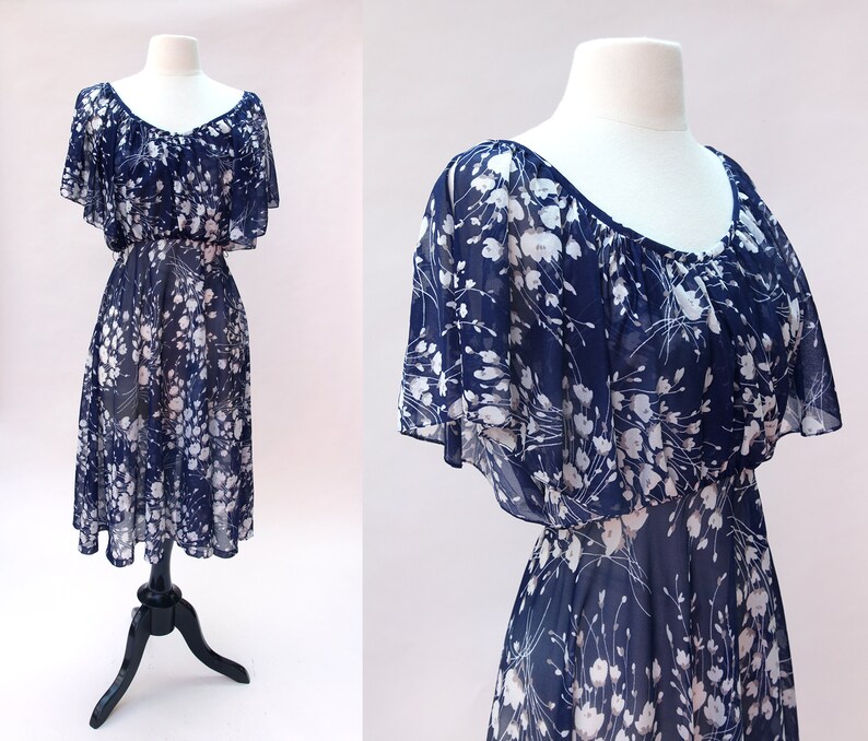 navy blue floral print dress