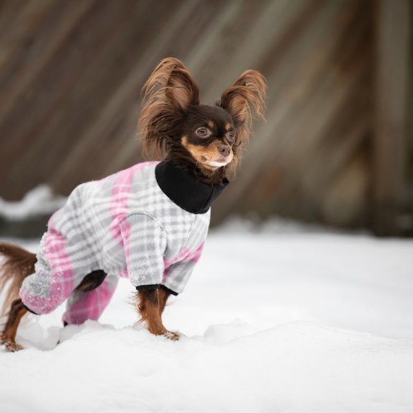 26 cm 2 layer fleece snow suit with a zipper / Overall / Dog pajama / Soft overall / Dog Clothing / Dog winter suit