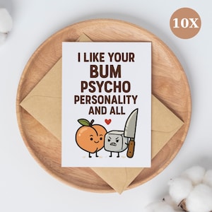 Conjunto de cartas engraçadas de amor psicopata – Eu gosto da sua personalidade psicopata – Cartões de trocadilho fofos – Pacote com 10 envelopes e adesivos grátis