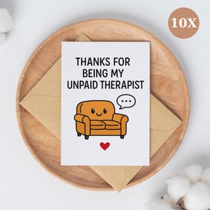 Ensemble de cartes de remerciement pour thérapeute drôle - Merci d'être mon thérapeute bénévole - Lot de 10 avec enveloppe et autocollant gratuit