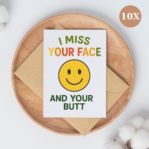 Funny Miss You-kaartenset – I Miss Your Face and Your Butt – leuke flirtkaarten voor koppels – set van 10 met envelop en gratis sticker