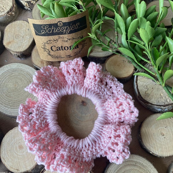 Chouchou Rose En Crochet