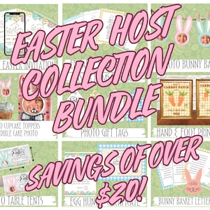 Oster-Gastgeber-FOTO-Bundle - Einladen, Menü, Cup(Kuchen) -Topper, Banner, Tischaufsteller, Hasenbrief, Eiersuche, Zertifikat, Tags, Hand- / Fußabdruck